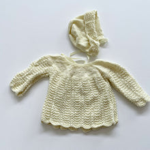 Load image into Gallery viewer, Soft Wool Handmade Cardigan + Bonnet Buttery Yellow (3-6m)
