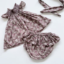 Load image into Gallery viewer, Jamie Kay Organic Bloomers + Top + Headband Pansy Floral Fawn (1y)
