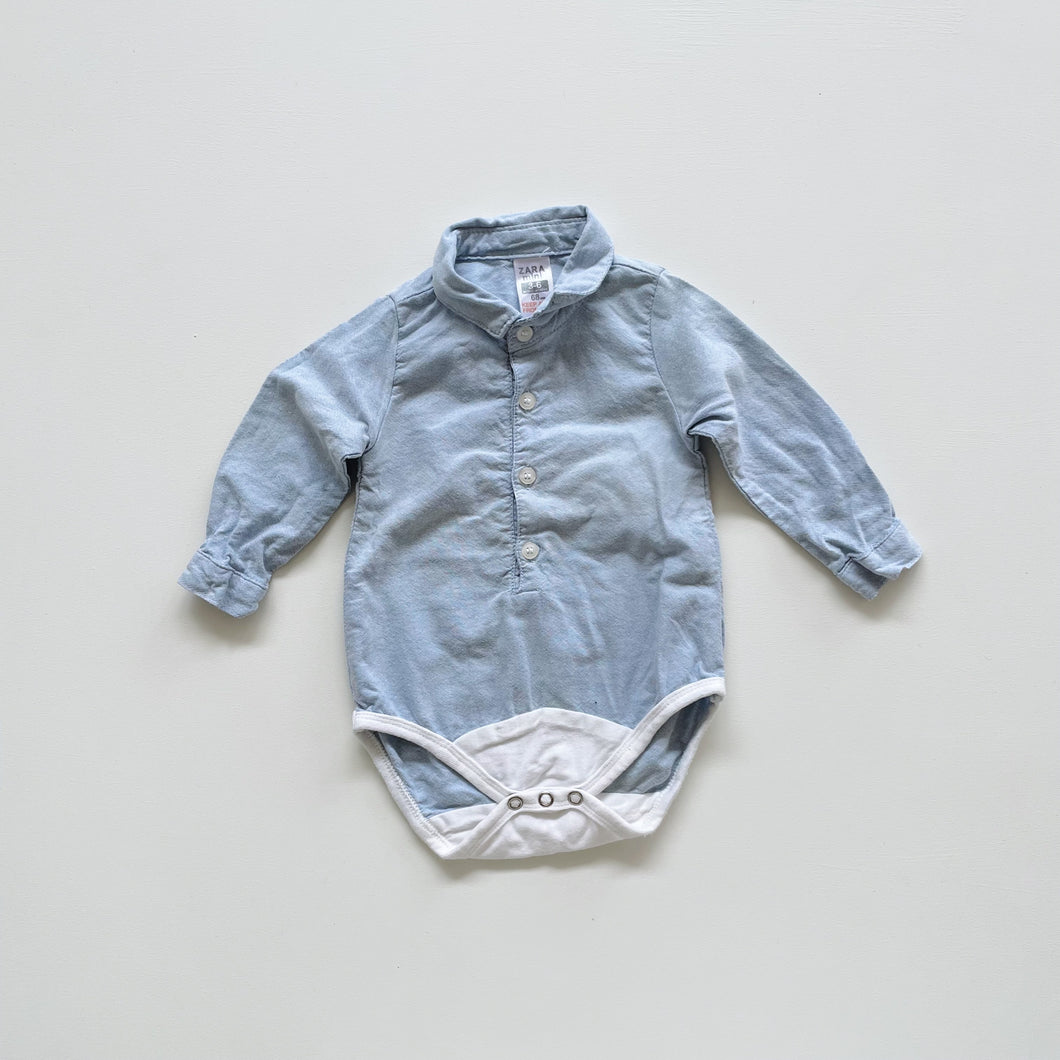 Zara Shirt Bodysuit Powder Blue (3-6m)