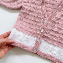 Load image into Gallery viewer, Gorgeous Handmade Cardigan Blush w/ Hearts (3-6m)

