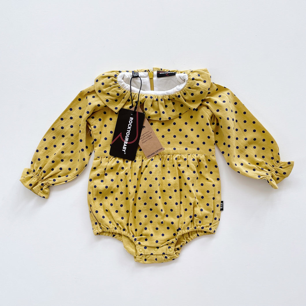 Rock Your Baby Organic Cotton Romper Yellow Dotted NEW (12-18m)