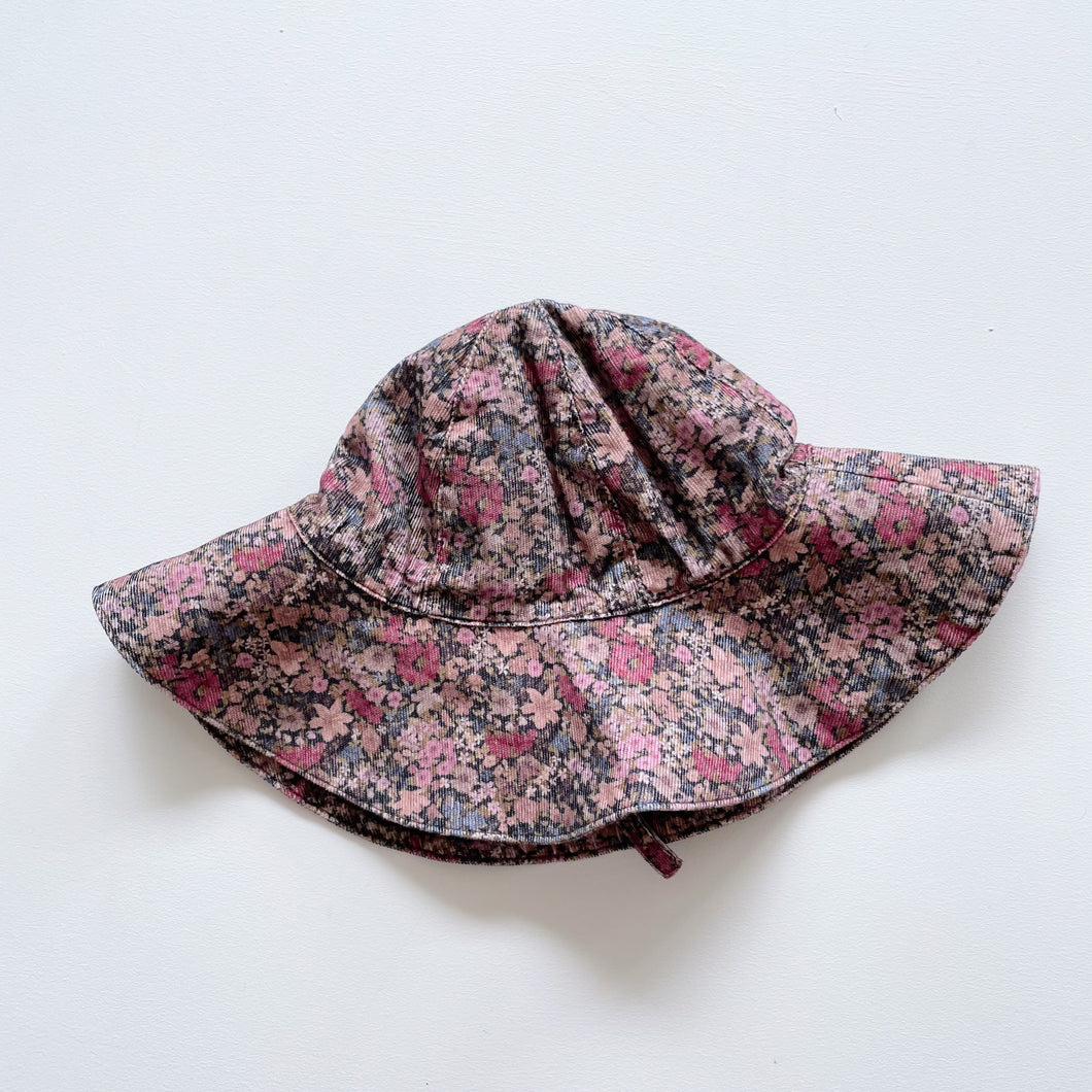 Jamie Kay Organic Hat Fine Cord Pink/Berry Floral NWOT (S/6-12m)