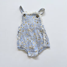 Load image into Gallery viewer, Blue Floral Romper Lace Details (0-3m)
