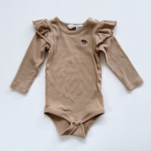 Load image into Gallery viewer, Jamie Kay Organic Ribbed L/S Frill Bodysuit Tan (1y)
