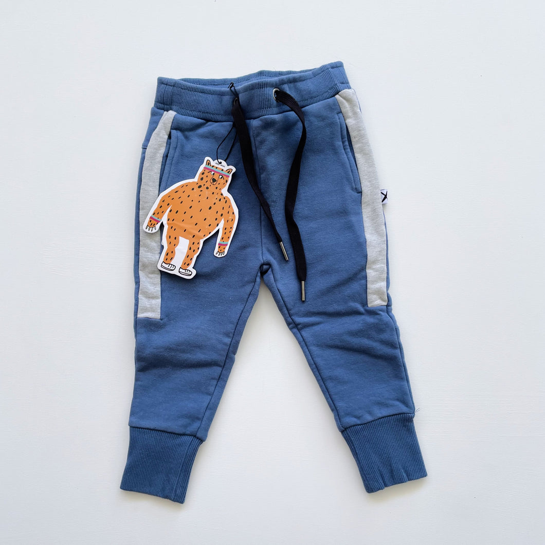 Minti Twotone Furry Patch Trackies Blue/Grey Marle NEW (1y)