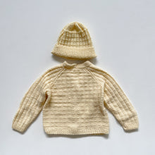 Load image into Gallery viewer, Handmade Lambswool Cardigan + Beanie Buttery Yellow (6-12m)
