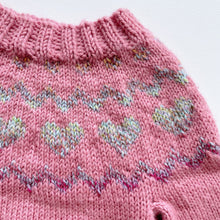 Load image into Gallery viewer, Gorgeous Hand Knit Wool Jersey Pink/Hearts (3-6m)
