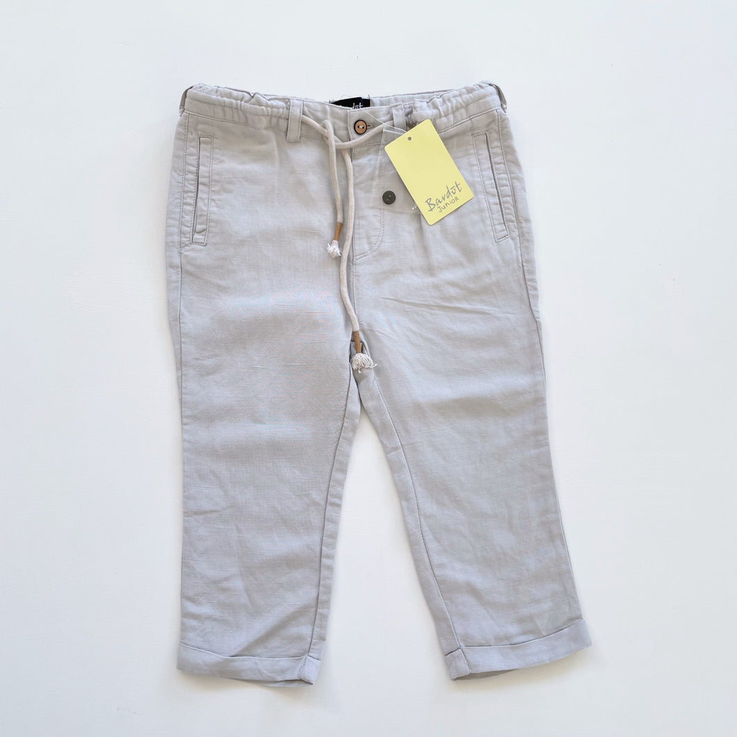 Bardot Junior Linen Pants Dove Grey NEW (12-18m)
