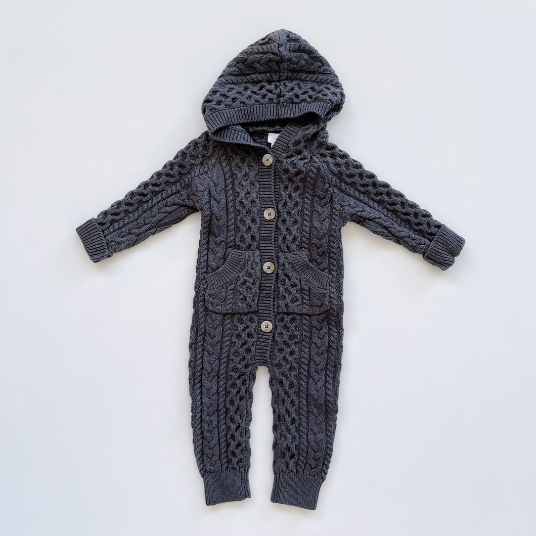 Jamie Kay Textured Hooded Knit Onepiece | Washed Navy (6-12m)
