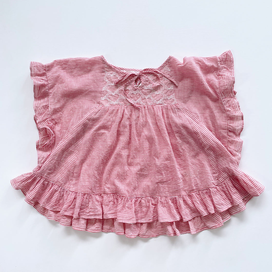 Paper Wings Frilly Heart Embroidered Red Stripe Dress (3y)