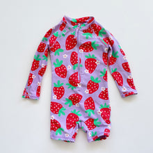 Load image into Gallery viewer, Wavetribe Swim Suit  Purple/ Red Strawberries (3y)
