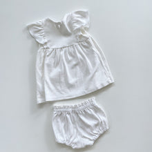 Load image into Gallery viewer, Dimples Organic Dress &amp; Bloomers Set | White (6-12m)
