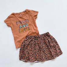 Load image into Gallery viewer, Leopard Print Skirt + Peace Tee Bundle 2x (5-6y)
