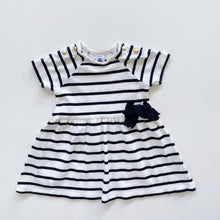 Load image into Gallery viewer, Petit Bateau Dress Navy/White Stripes / Bow (3-6m)
