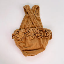 Load image into Gallery viewer, Peggy Cord Romper w Ruffles Mustard (0-3m)
