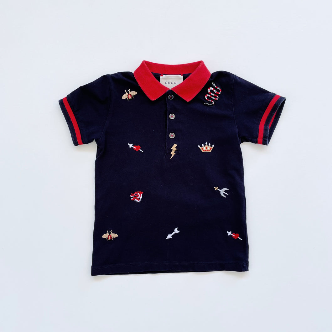 GUCCI Kids Navy Polo With Symbols Embroidery (3-4y)