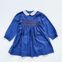 Load image into Gallery viewer, Handmade Smocked L/S Dress Navy (4y)
