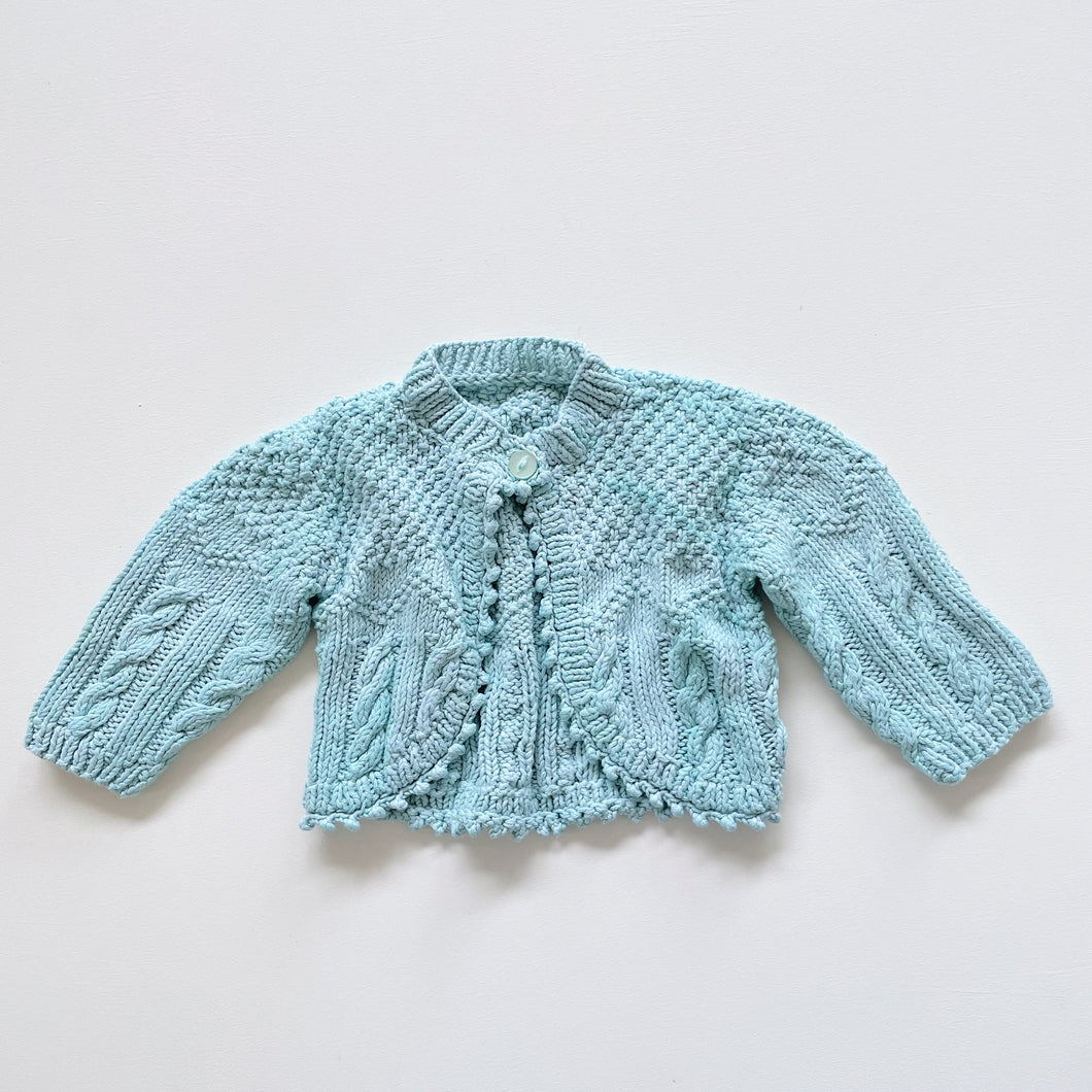 Handmade Cotton Knit Cardigan Turquoise (0-3m)
