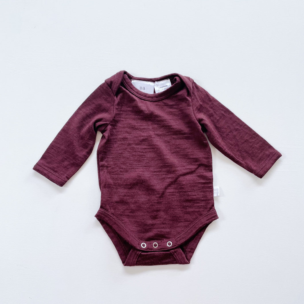 BABU Merino L/S Bodysuit Plum NWOT (newborn)