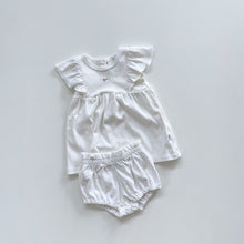 Load image into Gallery viewer, Dimples Organic Dress &amp; Bloomers Set | White (6-12m)
