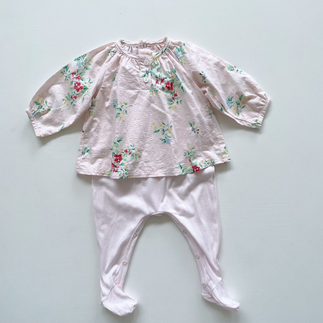 Petit Bateau All-In-One Floral Blouse/Pants (3-6m)