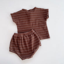 Load image into Gallery viewer, Brown Rib Stripe Bloomers + T-Shirt Set (1y)
