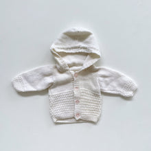 Load image into Gallery viewer, Handmade Wool Cardigan Cream w Pink Flower Buttons (newborn)
