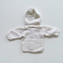 Load image into Gallery viewer, Handmade Wool Cardigan Cream w Pink Flower Buttons (newborn)
