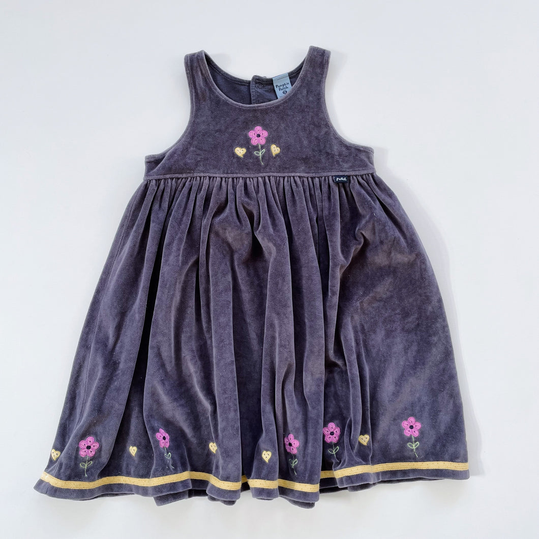 Vintage Pumpkin Patch Velvet Dress Stone Blue (3-4y)