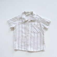 Load image into Gallery viewer, Misar Elle Handmade Linen Shirt Green/White Stripe (6-12m)
