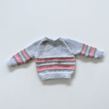 Load image into Gallery viewer, Handmade Knit Cardigan Soft Blue/Pink Stripes (0-3m)
