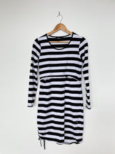 Load image into Gallery viewer, Addison Black/White Stripe Breastfeeding/Maternity Dress (12)
