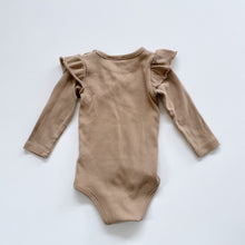 Load image into Gallery viewer, Jamie Kay Organic Ribbed L/S Frill Bodysuit Tan (1y)
