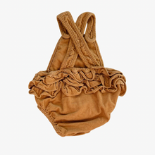 Load image into Gallery viewer, Peggy Cord Romper w Ruffles Mustard (0-3m)
