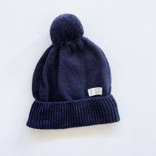 Load image into Gallery viewer, Nature Baby Merino Alpine Pom Pom Beanie Navy (6-12m)

