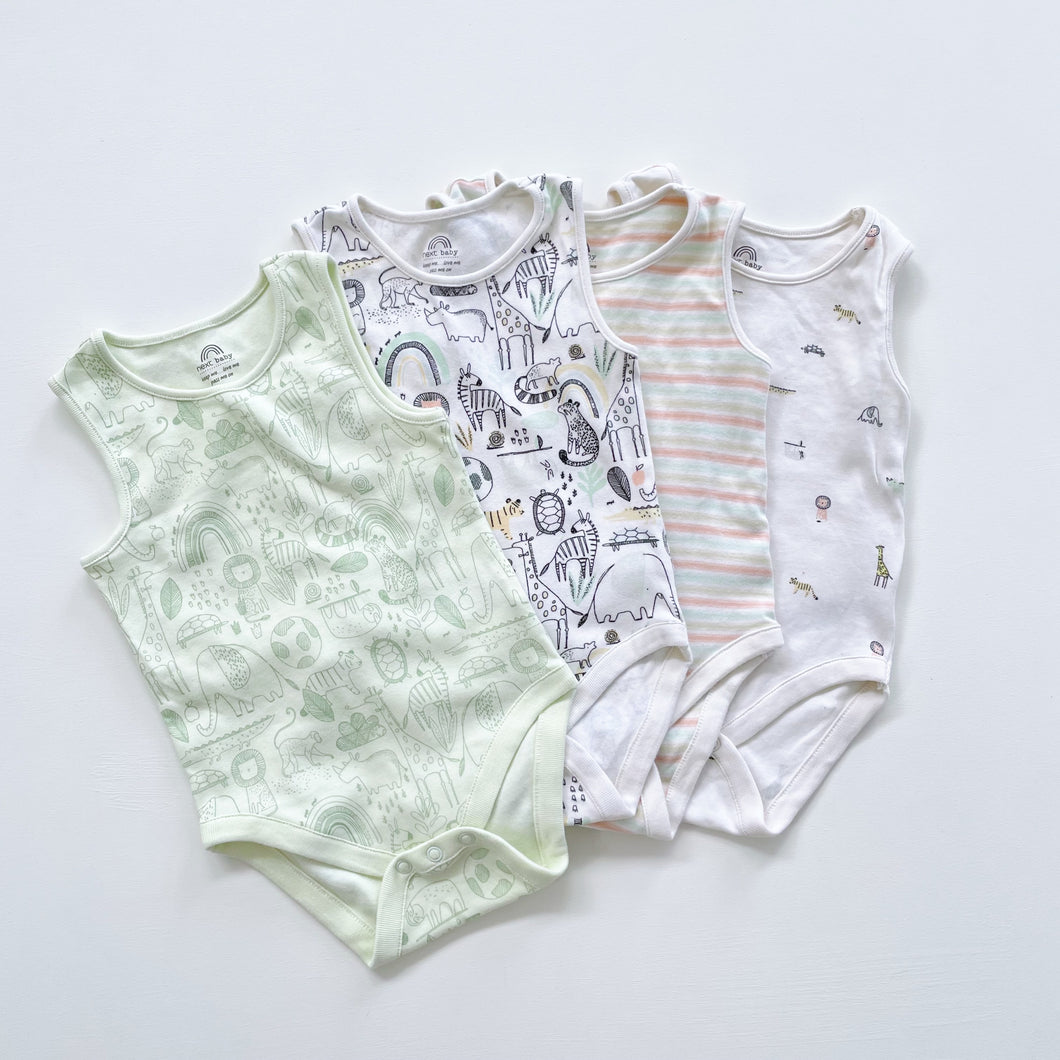 Next Singlet Bodysuits 4x Animals/Stripes (6-9m)