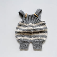 Load image into Gallery viewer, Handmade Wool Overalls + Cardigan Grey/White Stripe (newborn)
