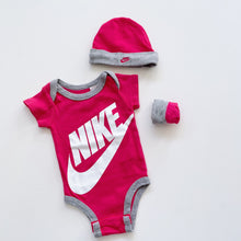Load image into Gallery viewer, Nike Bodysuit + Hat + Socks Bundle Pink (0-6m)
