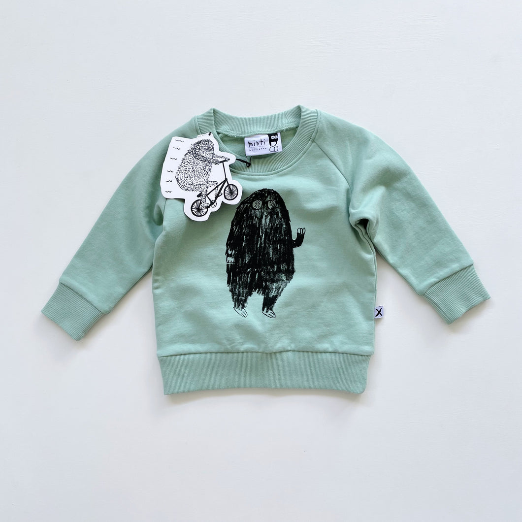 Minti Hairy Yeti Furry Crew Muted Green NEW (1y)