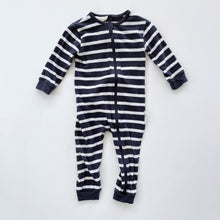 Load image into Gallery viewer, Woolbabe Org Cotton / Merino Onesie Navy Stripes (12-18m)
