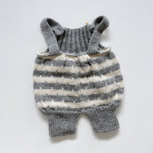 Load image into Gallery viewer, Handmade Wool Overalls + Cardigan Grey/White Stripe (newborn)
