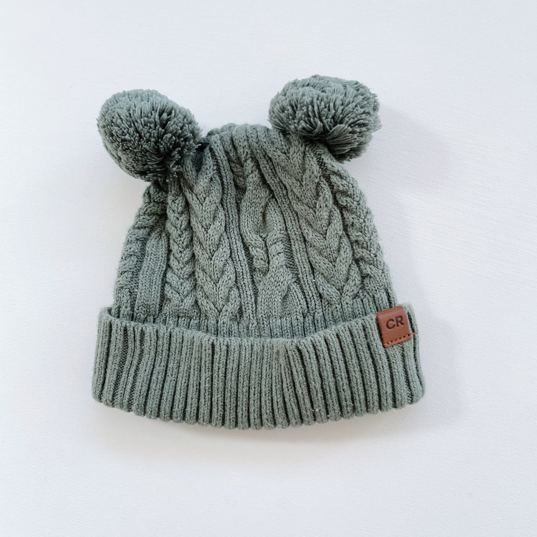 Country Road Cable Knit Pom-Pom Beanie Green (0-6m)