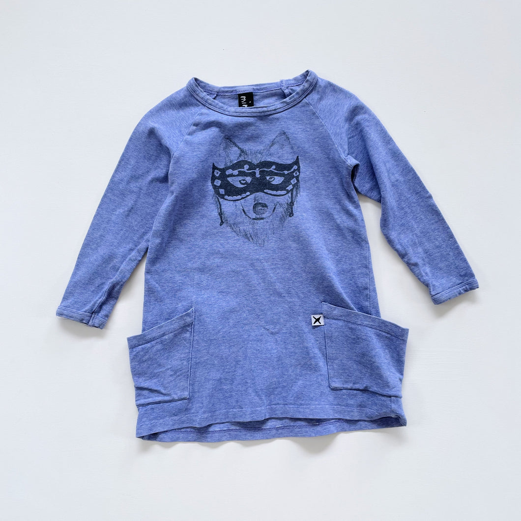 Minti Sneaky Wolf L/S T-Shirt Dress Blue (4y)