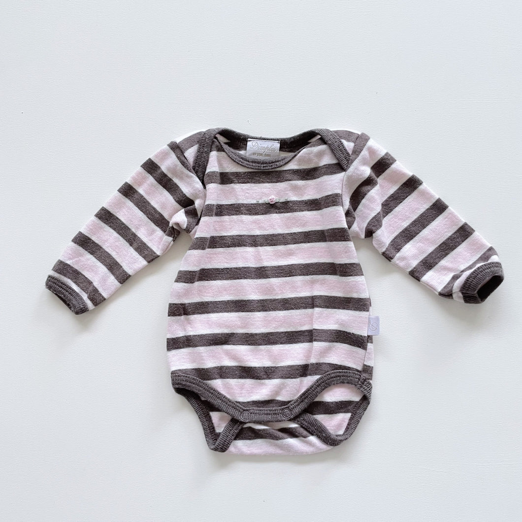 Dimples Merino/Cotton LS Bodysuit Pink Stripes (0-3m)