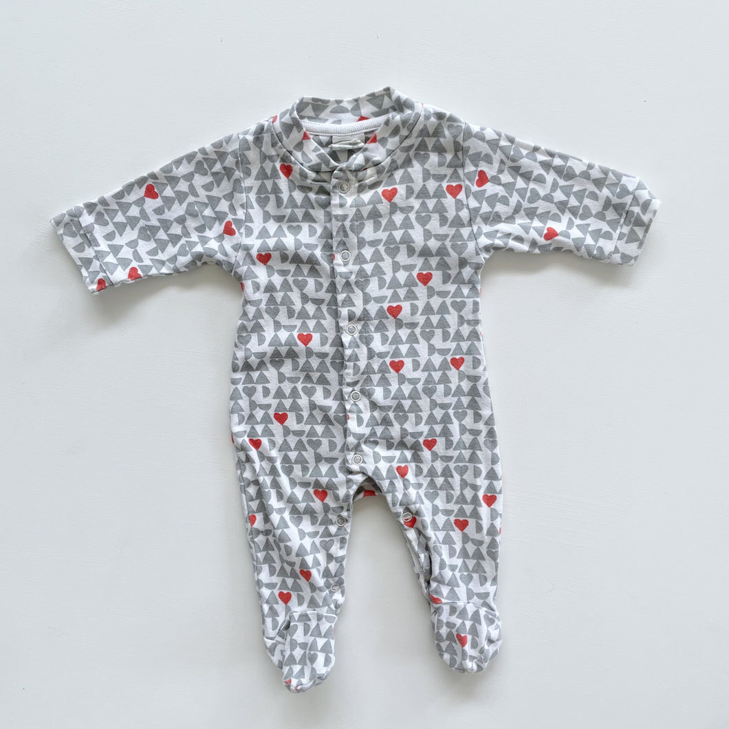 Nature Baby Organic All-In-One Grey/Red Hearts (0-3m)