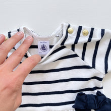 Load image into Gallery viewer, Petit Bateau Dress Navy/White Stripes / Bow (3-6m)
