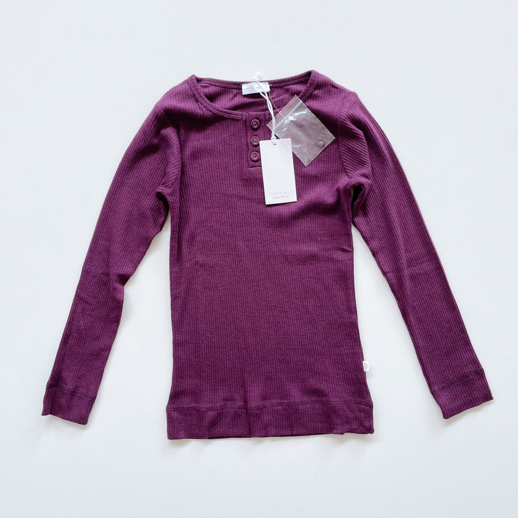 Jamie Kay Organic /Modal Rib L/S Henley Top Boysenberry NEW (5y)