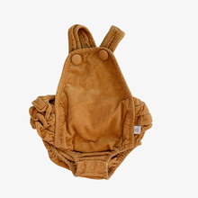 Load image into Gallery viewer, Peggy Cord Romper w Ruffles Mustard (0-3m)
