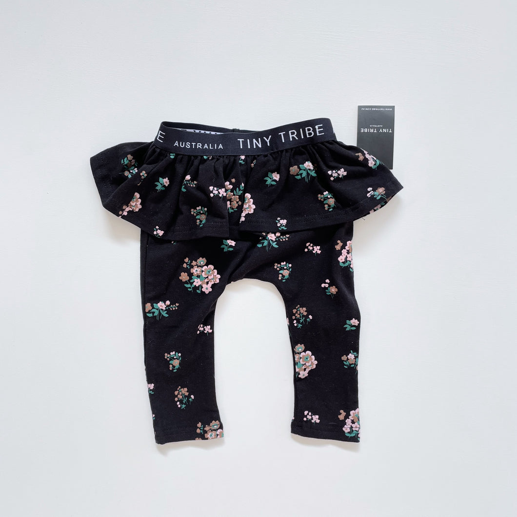 Tiny Tribe Black Floral Pants w Frills NEW (3-6m)