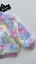 Load and play video in Gallery viewer, Rock Your Kid Faux Fur Rainbow Bomber Jacket NEW (4y)
